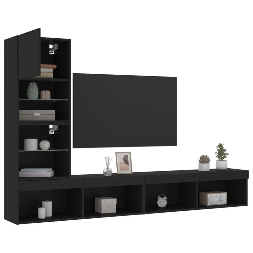 Vidaxl 4-dielne TV nástenné skrinky s LED čierne kompozitné drevo